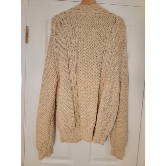 Handknit Wool Fisherman Cable Mens Cardigan Pockets Grandpa Sweater XL handmade - Picture 2 of 7